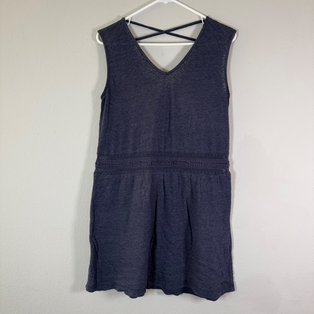 Roxy Navy Blue‎ Smocked Waist Criss Cross Back Sleeveless Casual Dress Women's M
